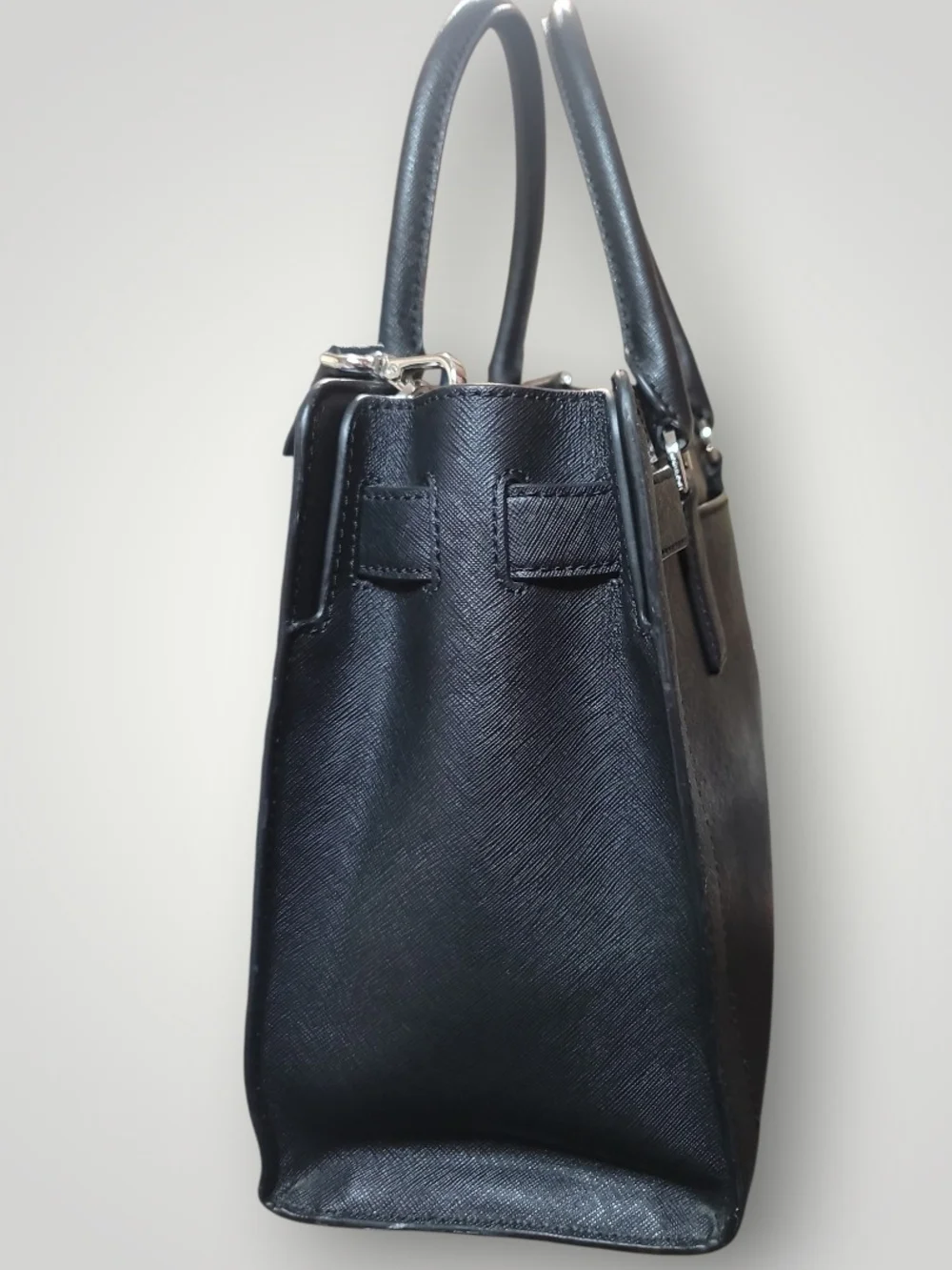 Michael Michael Kors Black Saffiano Leather Satchel with Floral Bag Scarf EUC